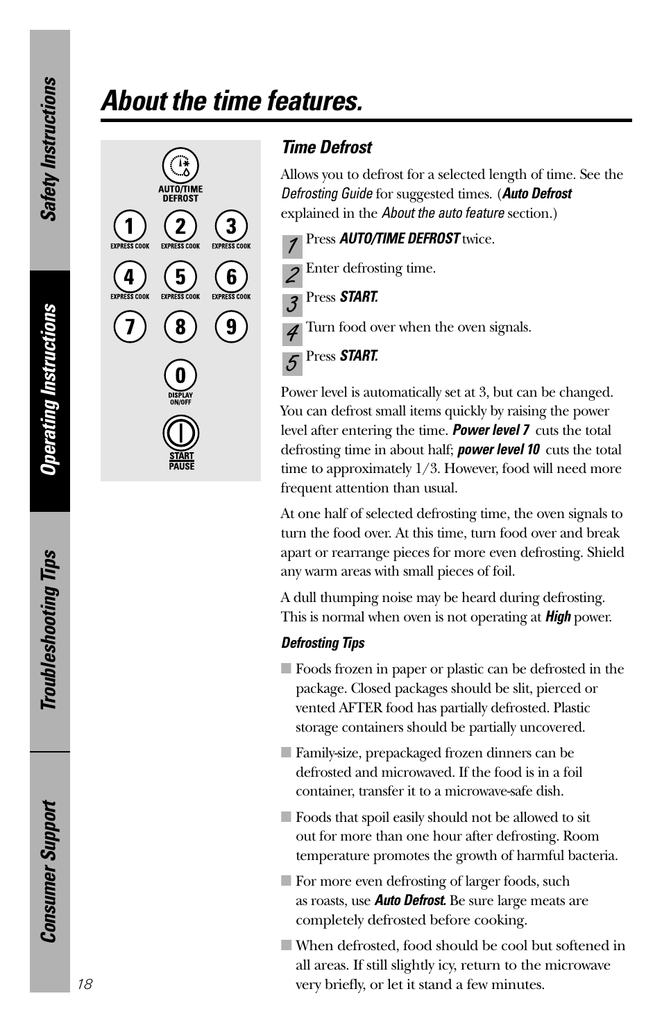 About the time features | GE 164D3370P211 User Manual | Page 18 / 36