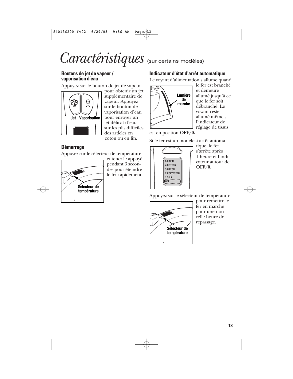 Caractéristiques | GE 840136200 User Manual | Page 13 / 28