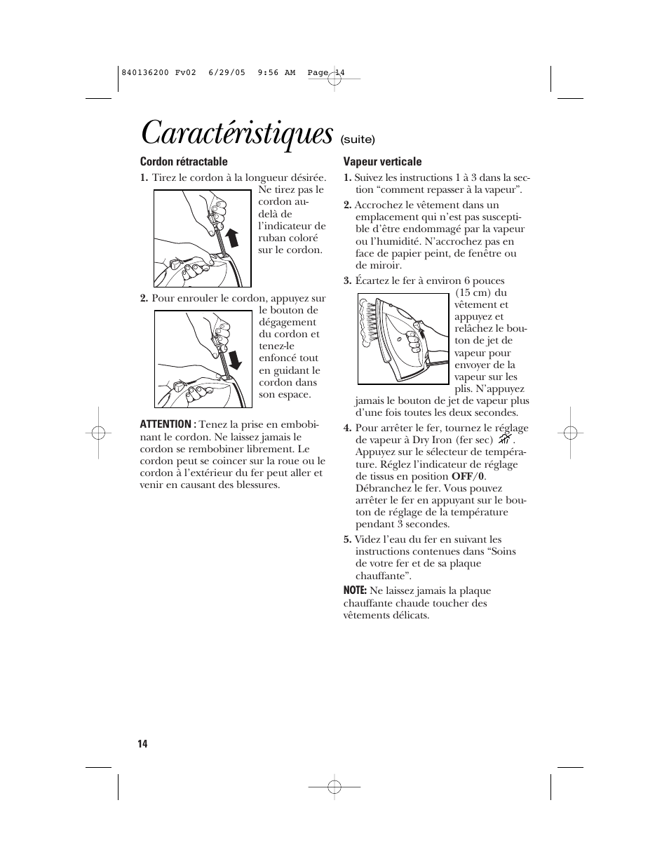 Caractéristiques | GE 840136200 User Manual | Page 14 / 28