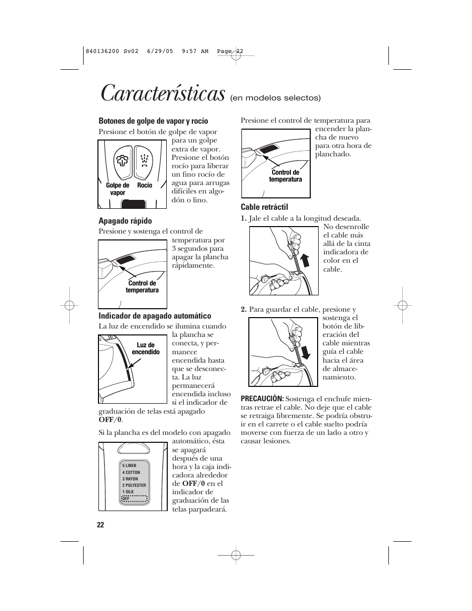 Características | GE 840136200 User Manual | Page 22 / 28