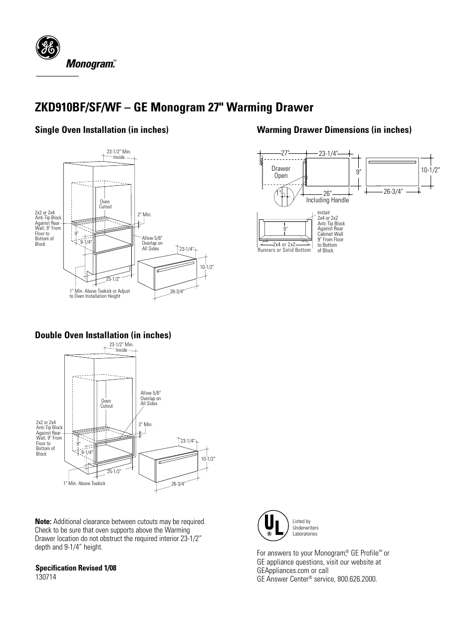 GE Monogram ZKD910BF User Manual | 3 pages