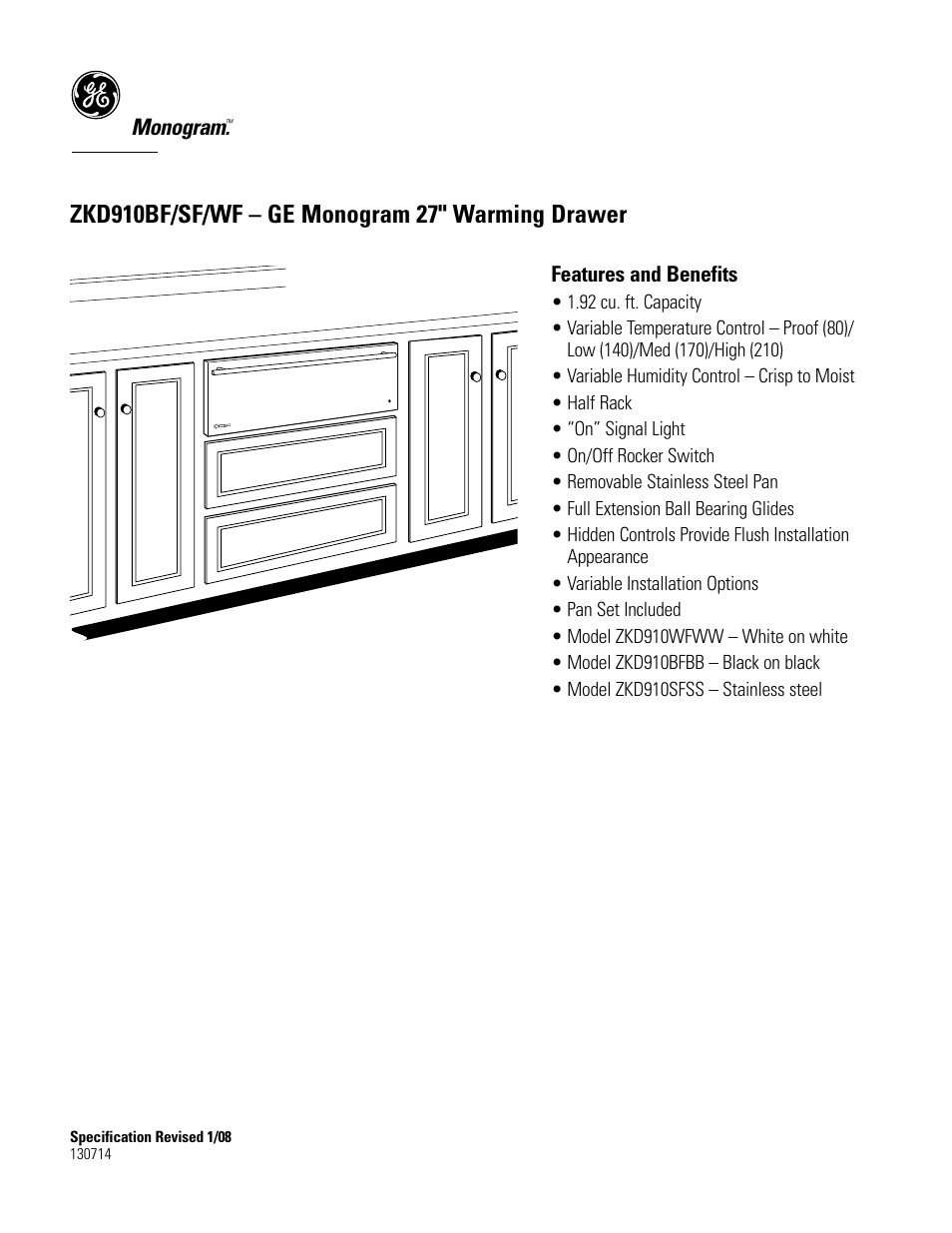 Monogram | GE Monogram ZKD910BF User Manual | Page 3 / 3