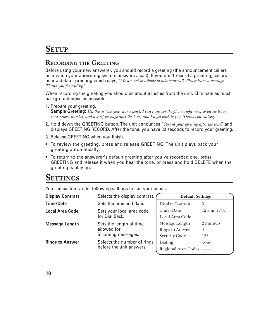 Etup, Ettings | GE 29897 User Manual | Page 10 / 64