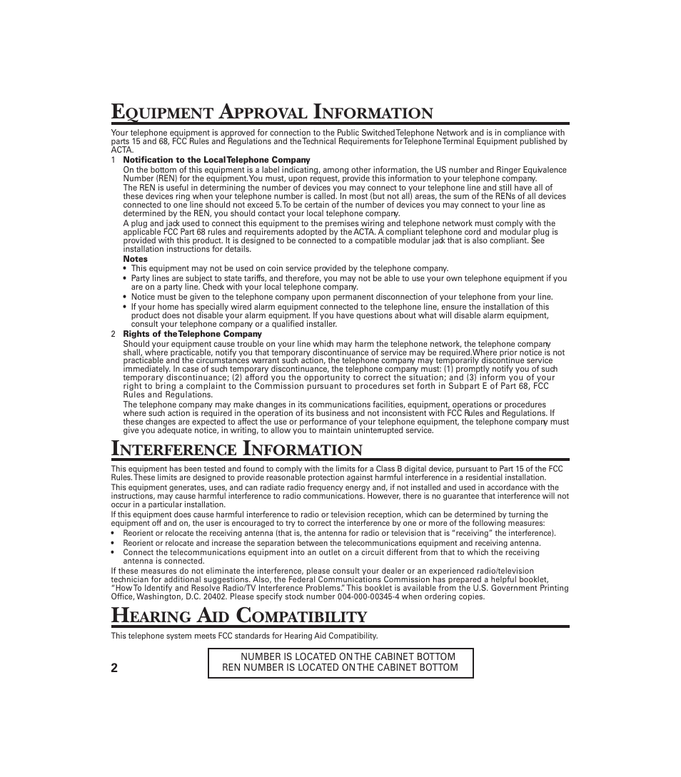 Quipment, Pproval, Nformation | Nterference, Earing, Ompatibility | GE 29897 User Manual | Page 2 / 64