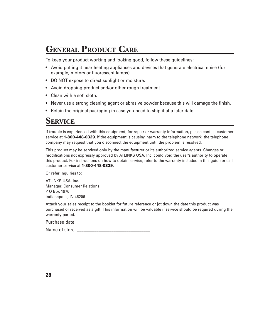 Eneral, Roduct, Ervice | GE 29897 User Manual | Page 28 / 64