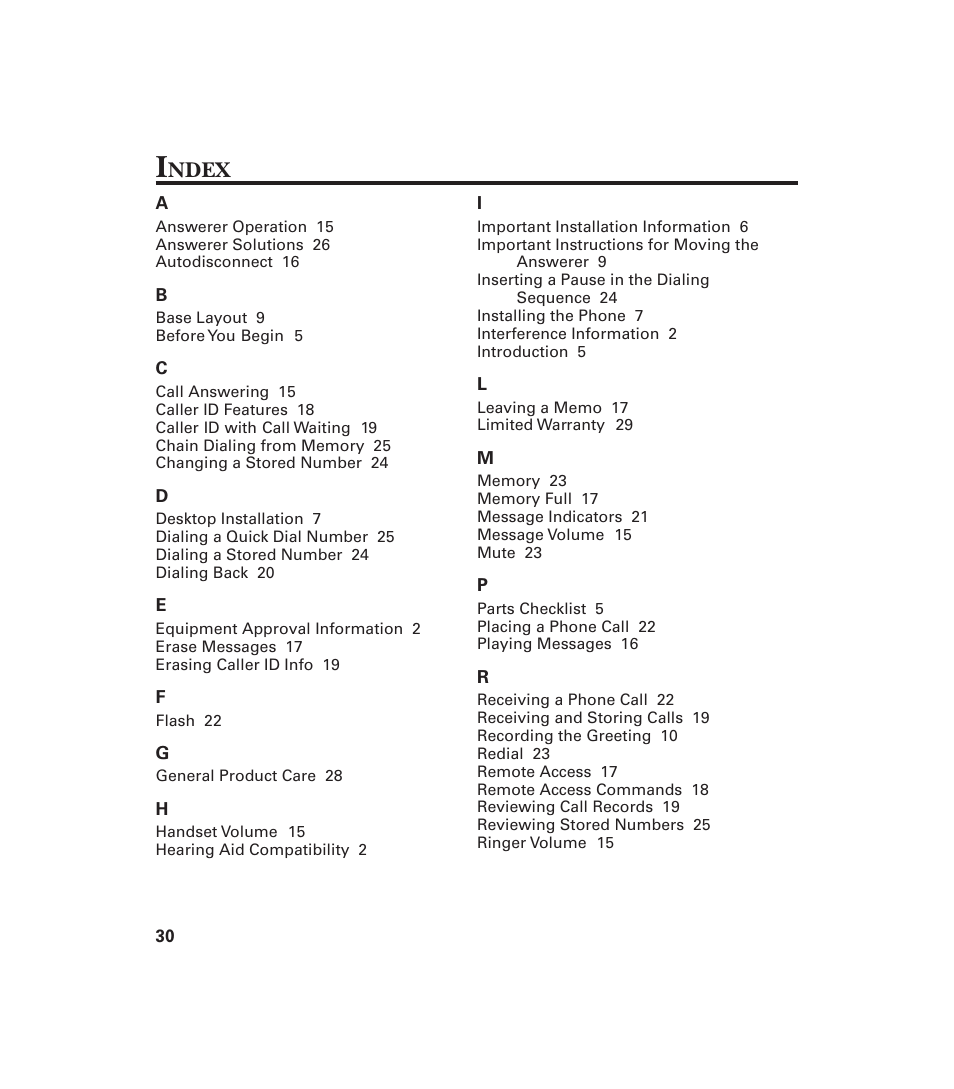 Ndex | GE 29897 User Manual | Page 30 / 64