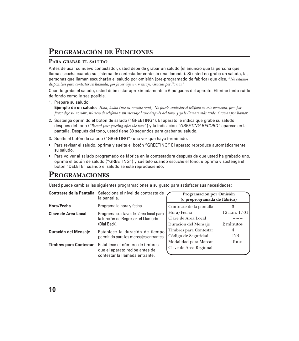 Rogramación, Unciones p, Rogramaciones | GE 29897 User Manual | Page 42 / 64