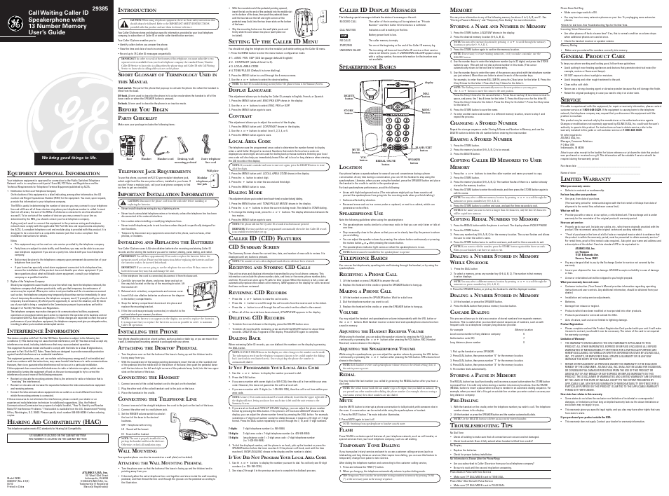 GE 00000737 User Manual | 2 pages