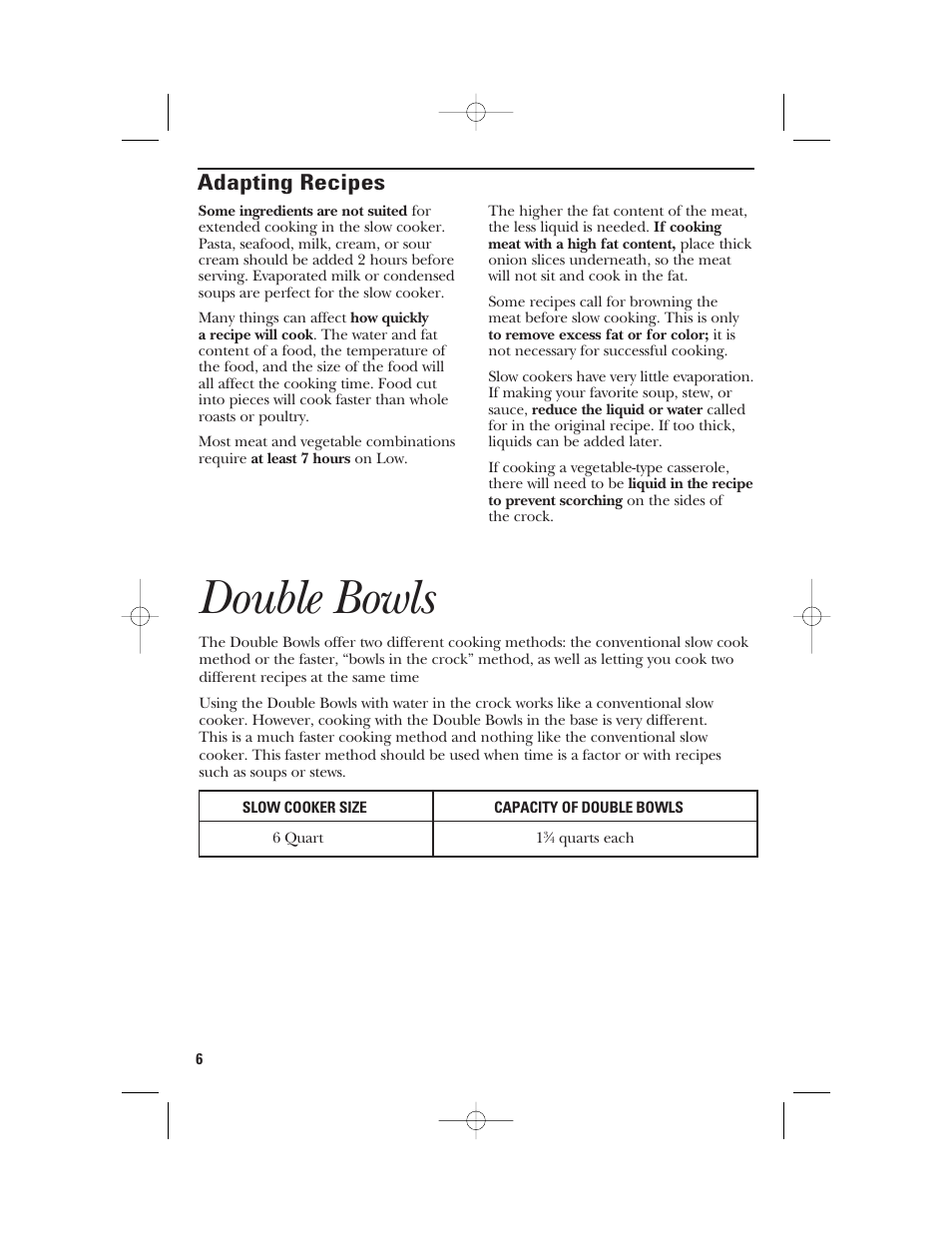 Double bowls, Adapting recipes | GE 106851 User Manual | Page 6 / 24