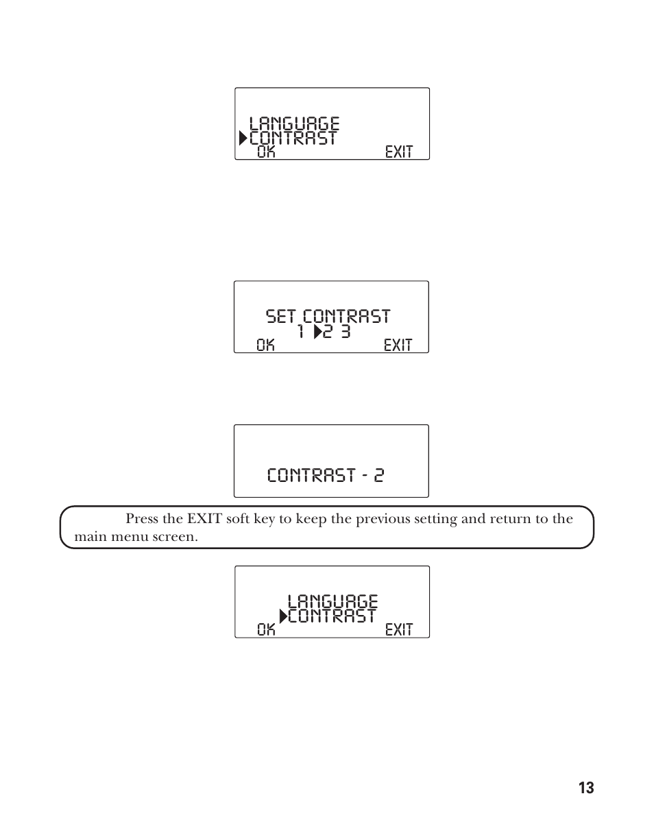 Language, Contrast, Set contrast | Contrast - 2 language | GE 21011 User Manual | Page 13 / 124