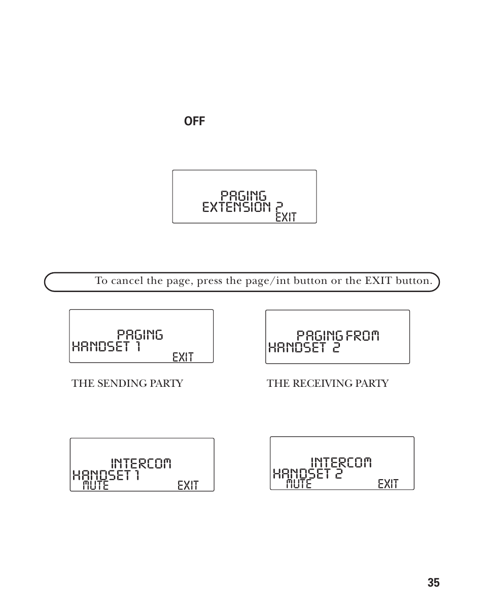 Extension, Paging handset 2 paging from handset 1, Intercom | Handset 1, Paging handset 2 | GE 21011 User Manual | Page 35 / 124