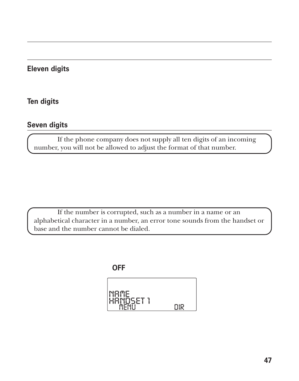 Handset 1, Name, Id r | GE 21011 User Manual | Page 47 / 124