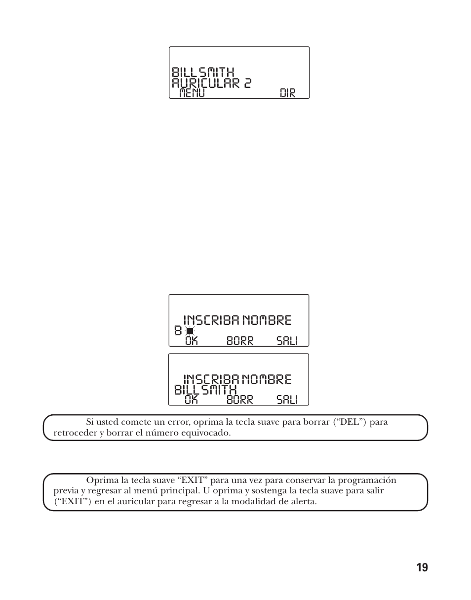 Inscriba nombre, Binscriba nombre, Bill smith | Bill smith auricular 2 | GE 21011 User Manual | Page 81 / 124