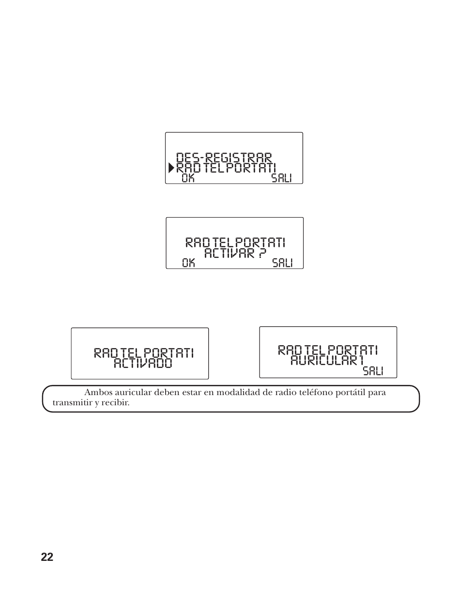 Des-registrar rad tel portati, Rad tel portati activar | GE 21011 User Manual | Page 84 / 124