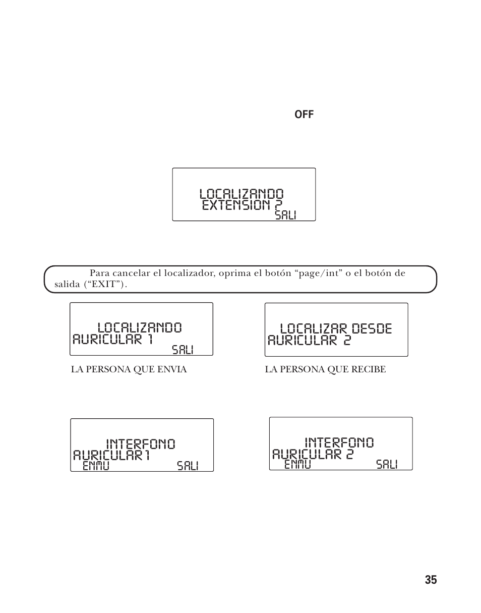 Extension, Interfono, Auricular 1 | Localizando auricular 2 | GE 21011 User Manual | Page 97 / 124