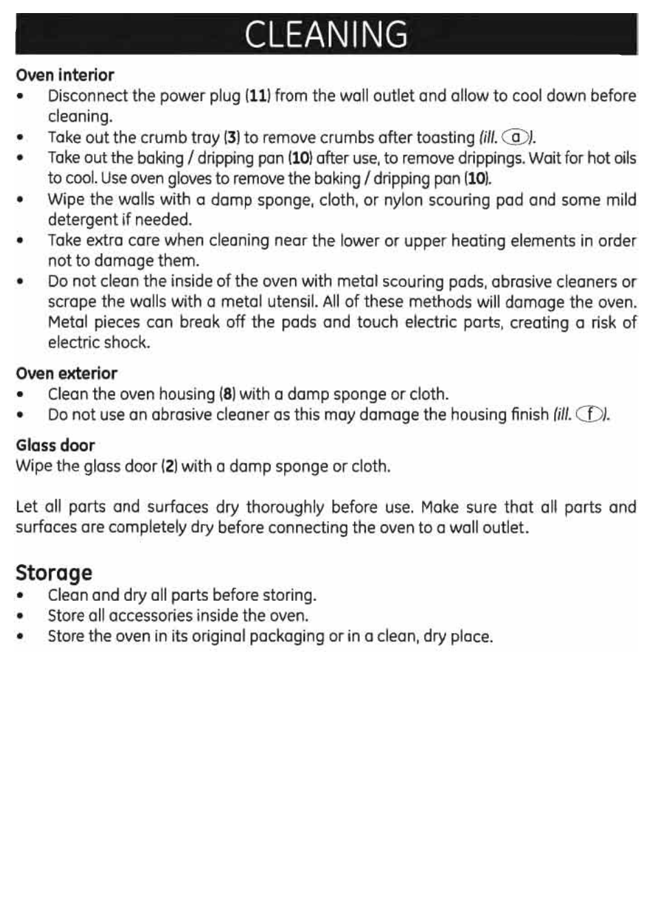 Cleaning, Storage | GE 169220 User Manual | Page 16 / 18