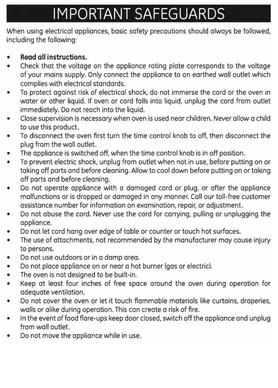 Important safeguards | GE 169220 User Manual | Page 2 / 18