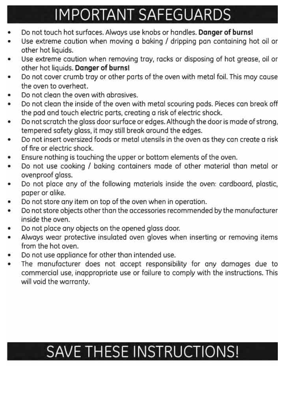 Save these instructions, Important safeguards | GE 169220 User Manual | Page 3 / 18