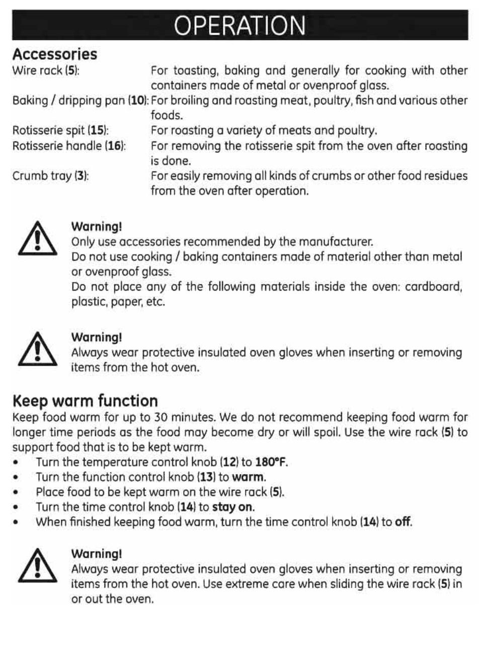 Operation | GE 169220 User Manual | Page 9 / 18