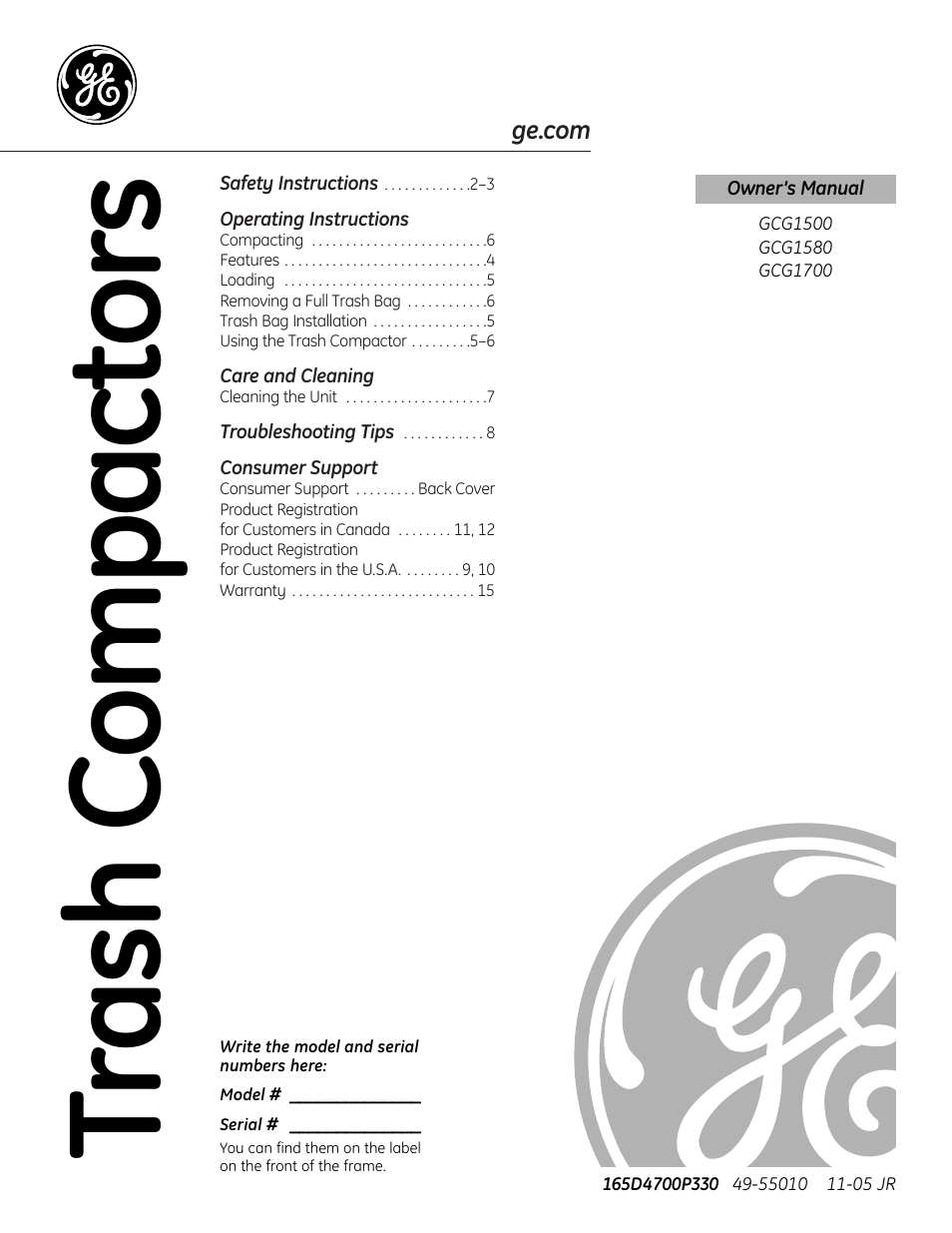 GE GCG1580 User Manual | 16 pages