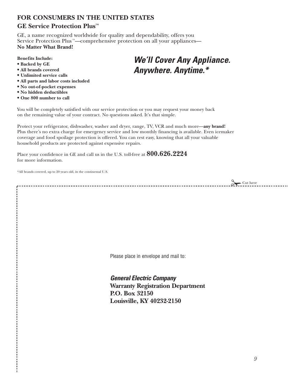 Product registration for customers in the u.s.a, We’ll cover any appliance. anywhere. anytime | GE GCG1580 User Manual | Page 9 / 16