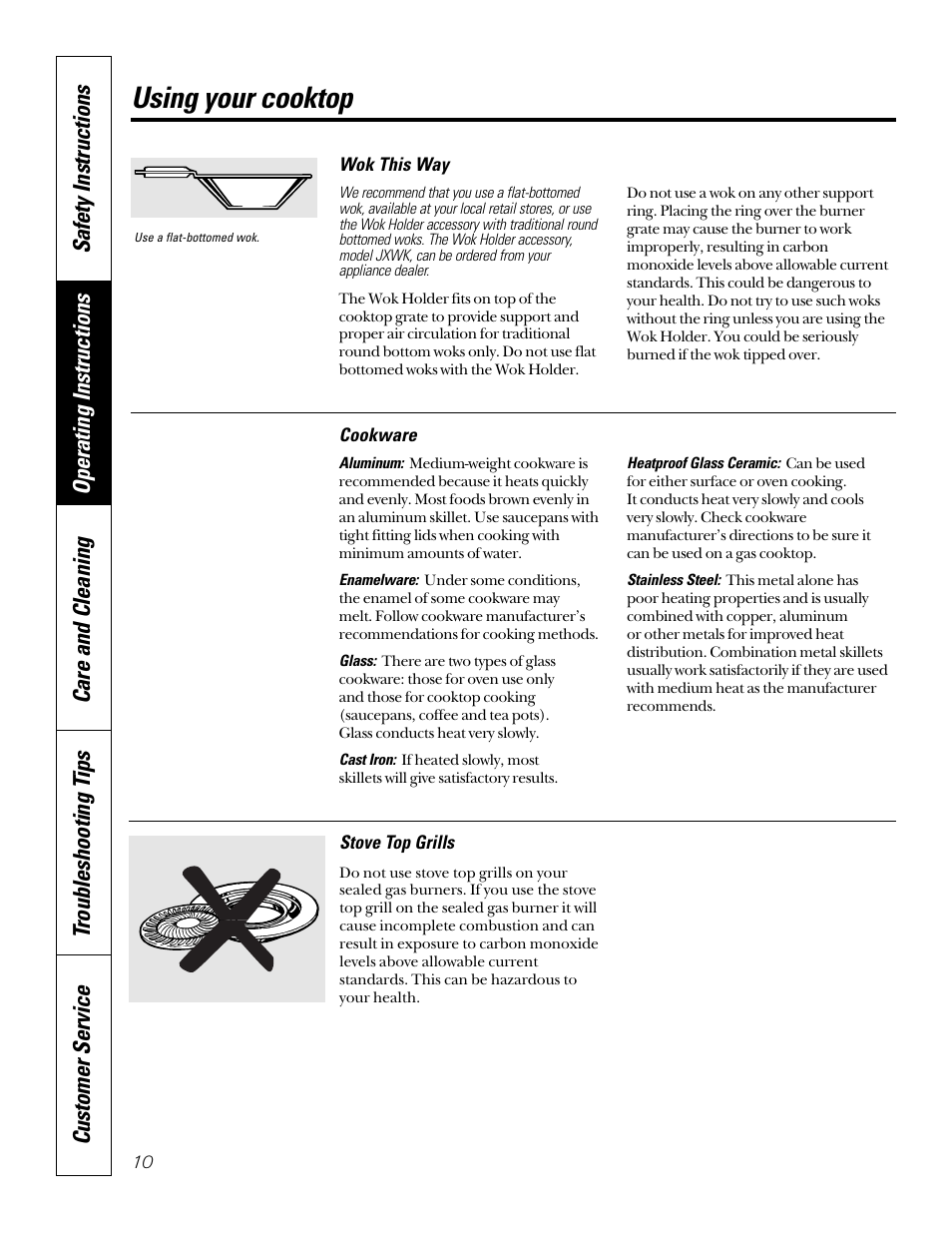 Cookware tips, Using your cooktop | GE JGP656 User Manual | Page 10 / 32