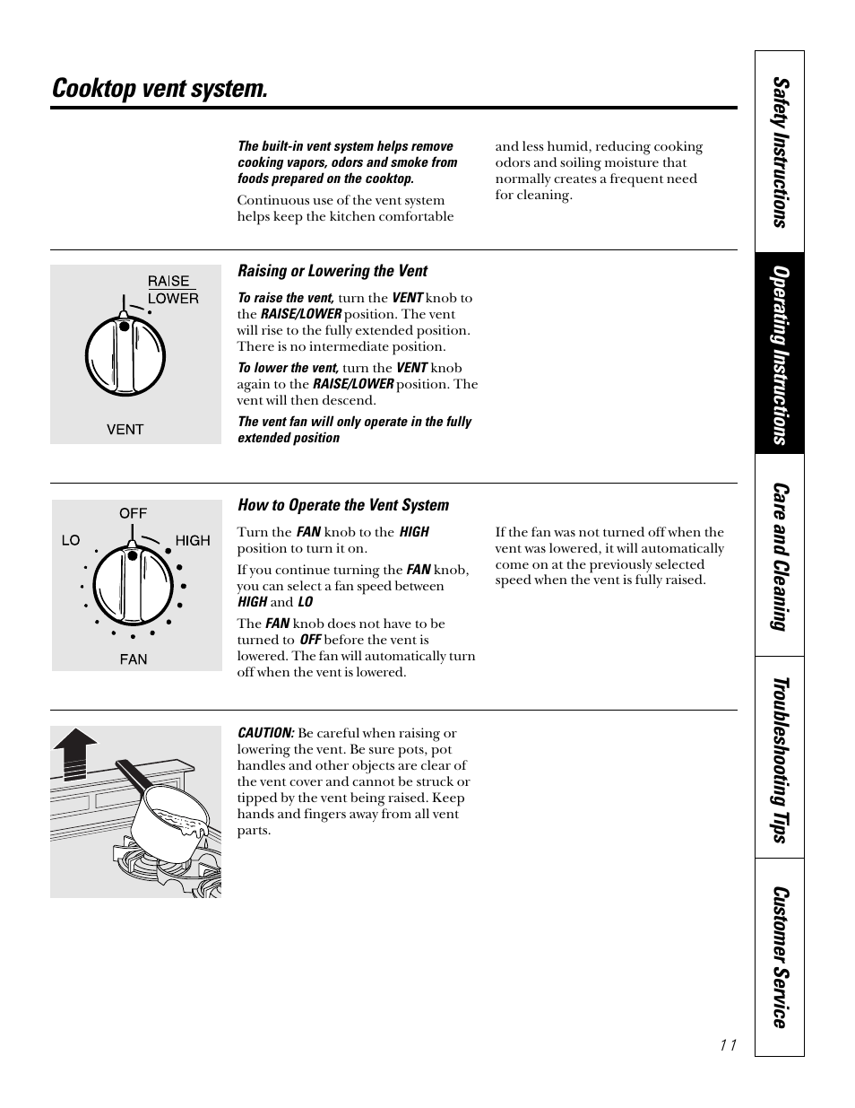 Vent system, Cooktop vent system | GE JGP656 User Manual | Page 11 / 32