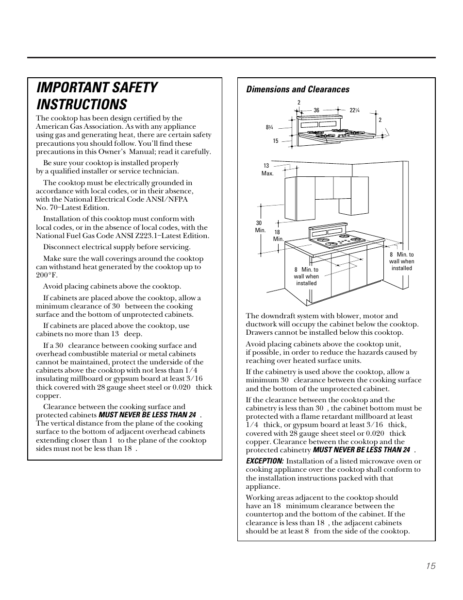 Important safety instructions, Dimensions and clearances | GE JGP656 User Manual | Page 15 / 32