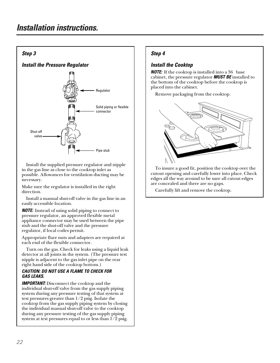 Installation instructions | GE JGP656 User Manual | Page 22 / 32