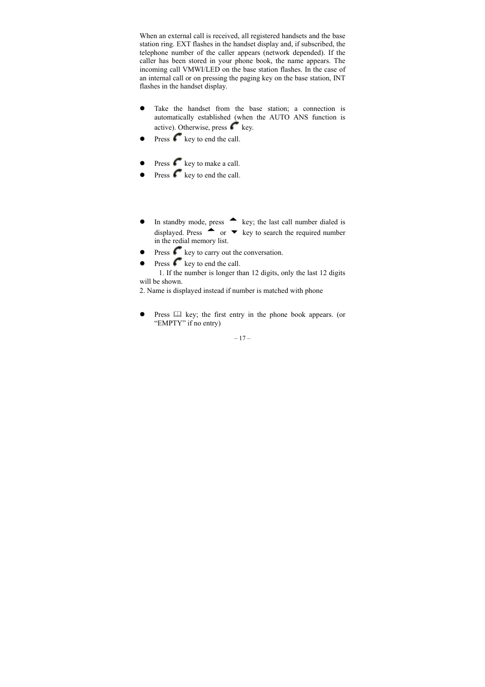 Taking calls, Redialling, Dialling from the phone book | GE twin set 21880 User Manual | Page 18 / 40