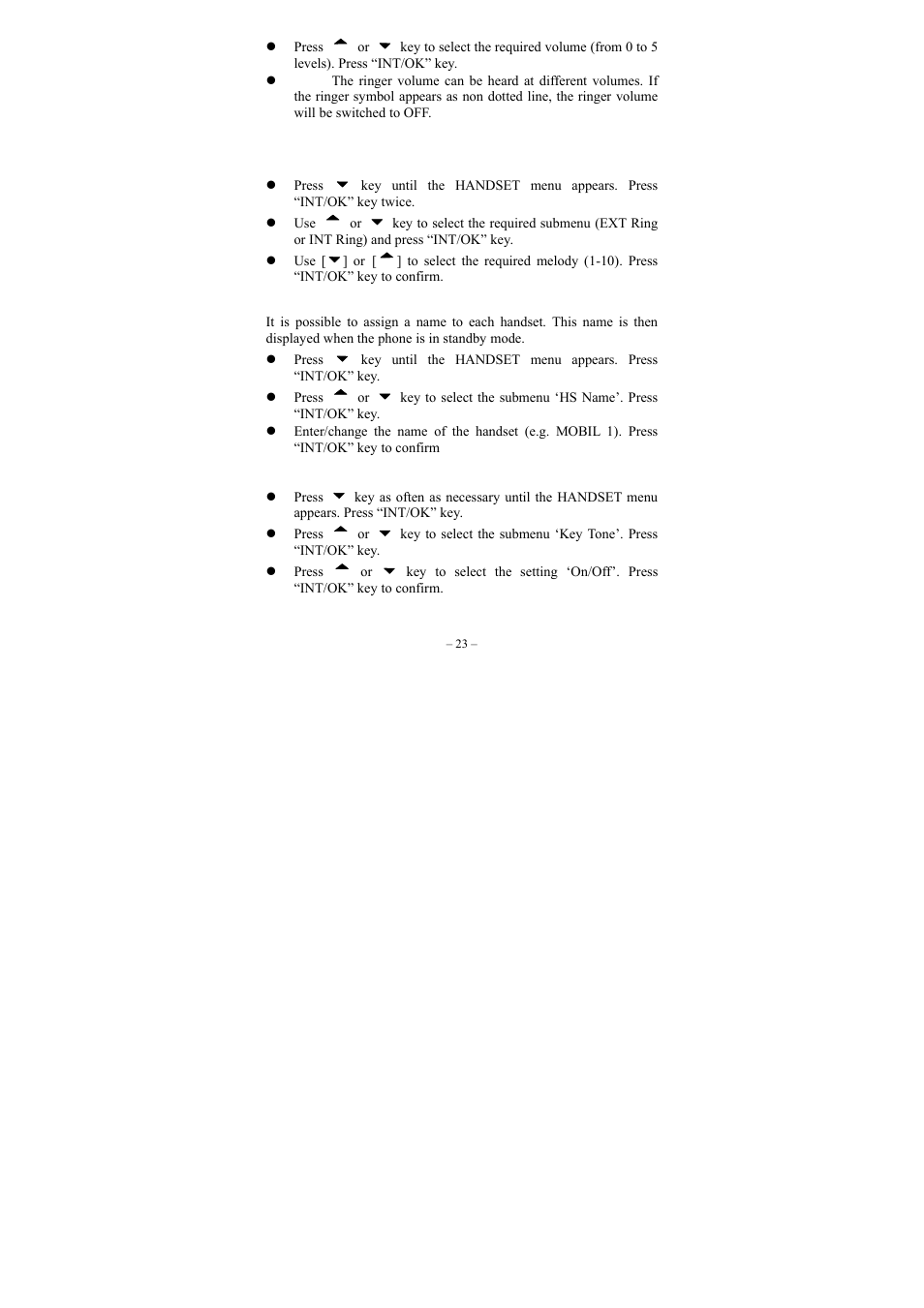 Changing the ringer melody (external / internal), Entering/changing handset name, Switching the key tone on/off | GE twin set 21880 User Manual | Page 24 / 40