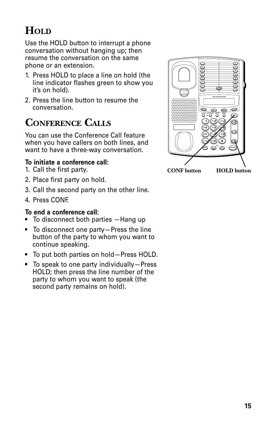 Onference, Alls, Conf button hold button | GE 29438 User Manual | Page 15 / 64