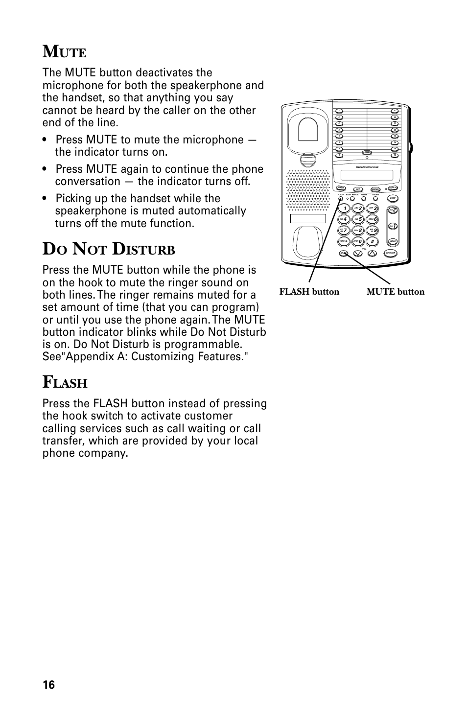 Isturb, Lash, Flash button mute button | GE 29438 User Manual | Page 16 / 64