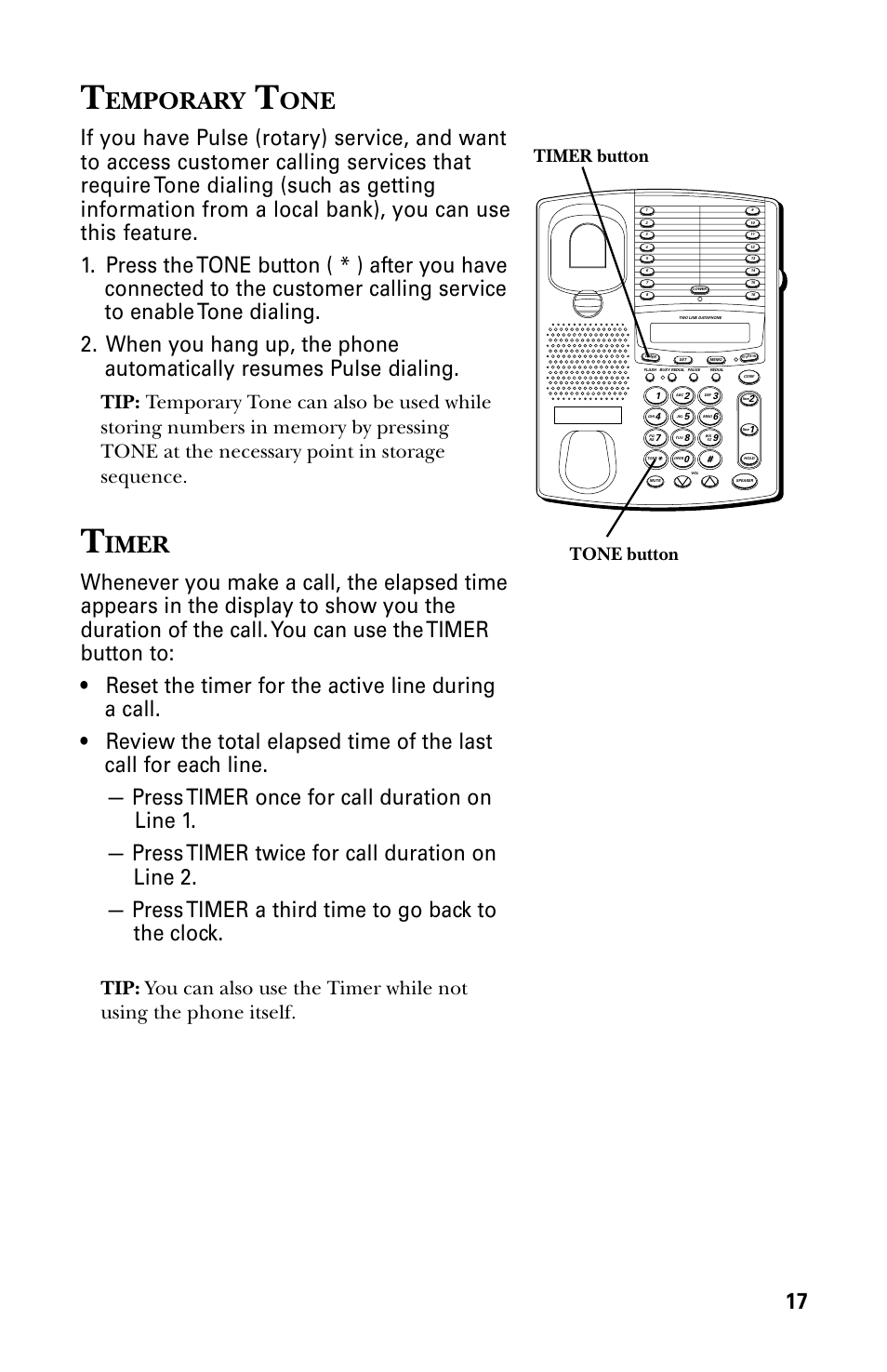 Emporary, Imer, Timer button tone button | GE 29438 User Manual | Page 17 / 64