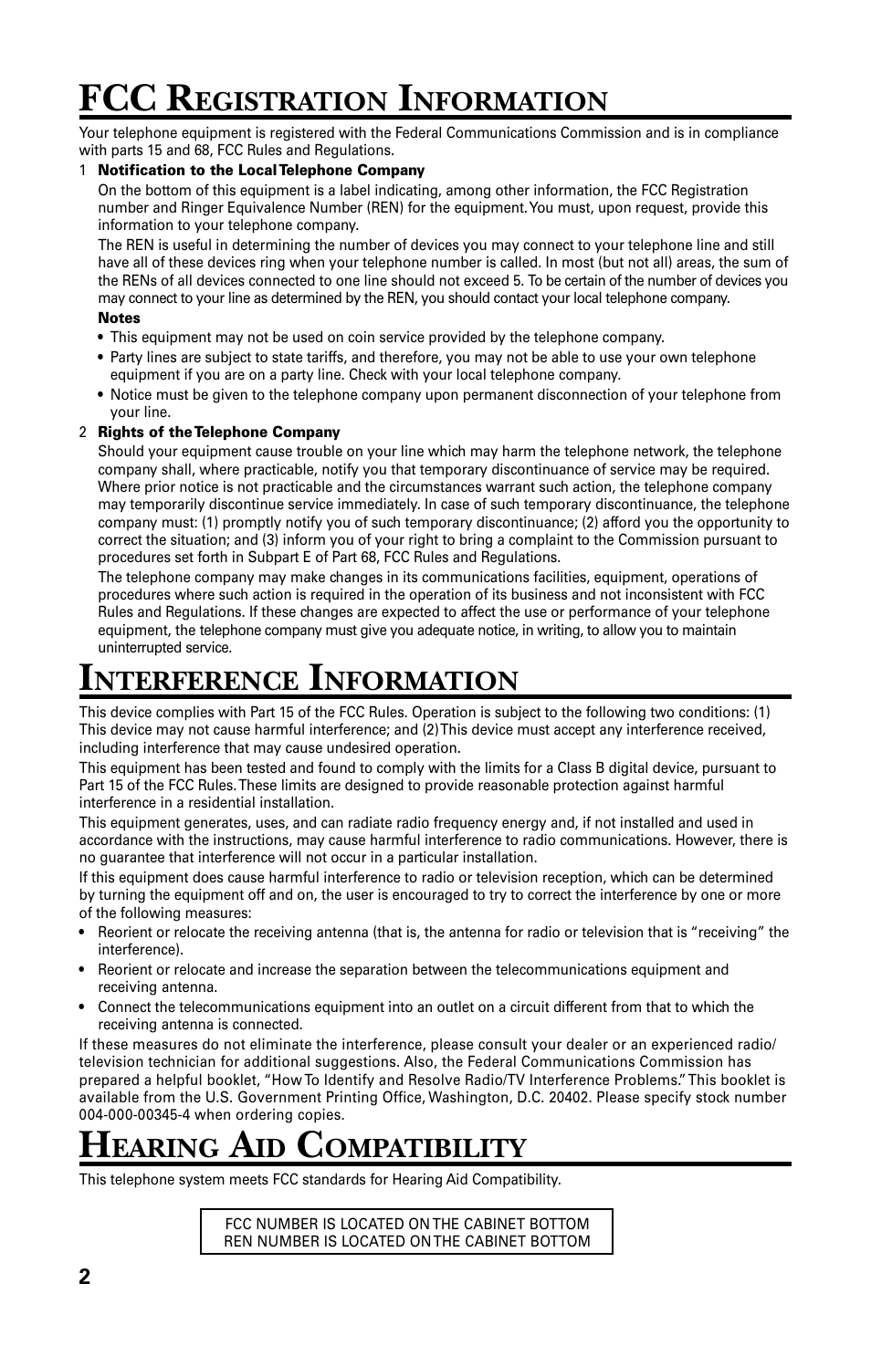 Fcc r, Egistration, Nformation | Nterference, Earing, Ompatibility | GE 29438 User Manual | Page 2 / 64