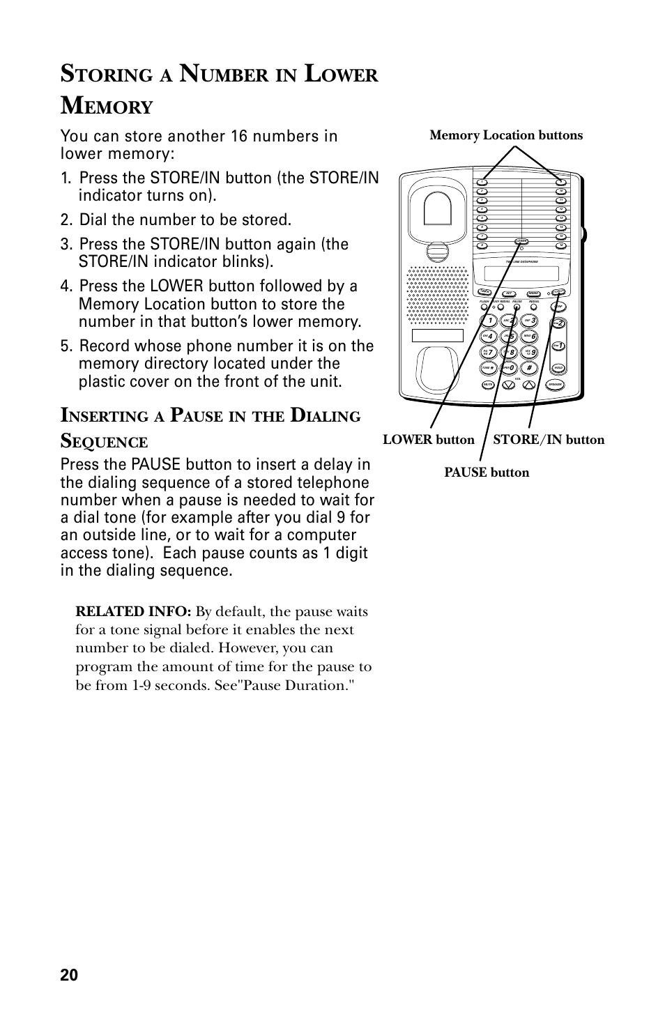 Toring, Umber, Ower | Emory, Nserting, Ause, Ialing, Equence | GE 29438 User Manual | Page 20 / 64