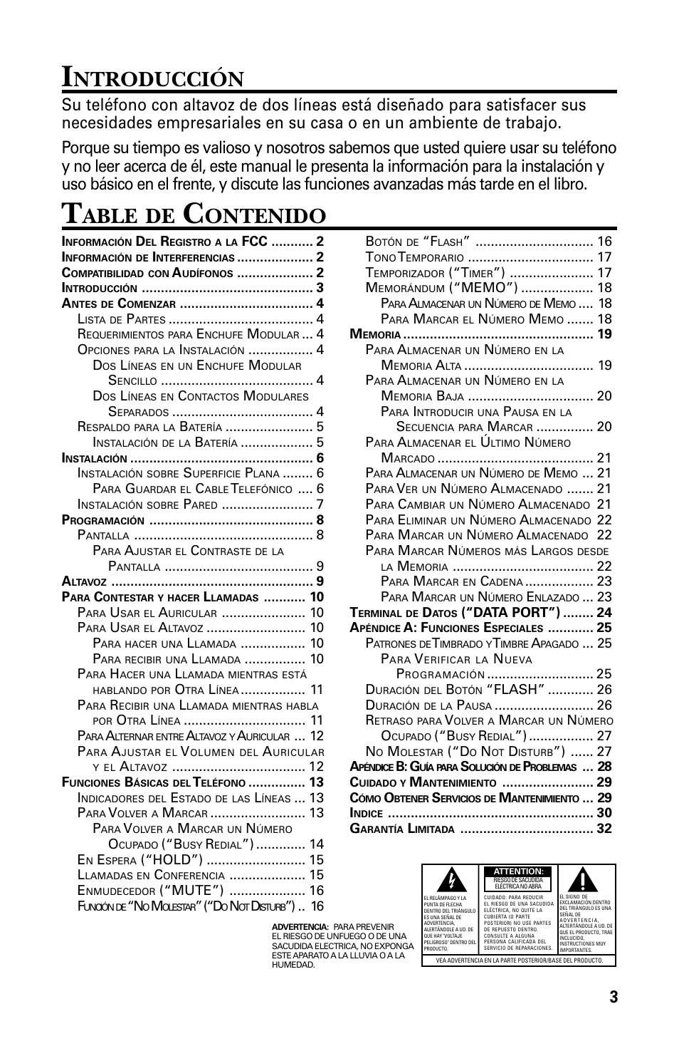 Ntroducción, Able, Ontenido | GE 29438 User Manual | Page 35 / 64