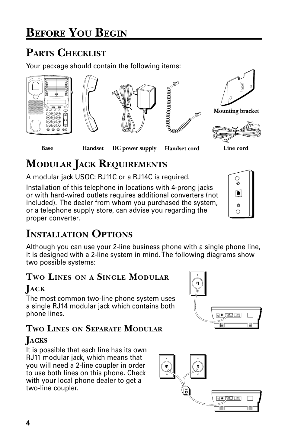 Efore, Egin, Arts | Hecklist, Odular, Equirements, Nstallation, Ptions, Your package should contain the following items, Ines | GE 29438 User Manual | Page 4 / 64