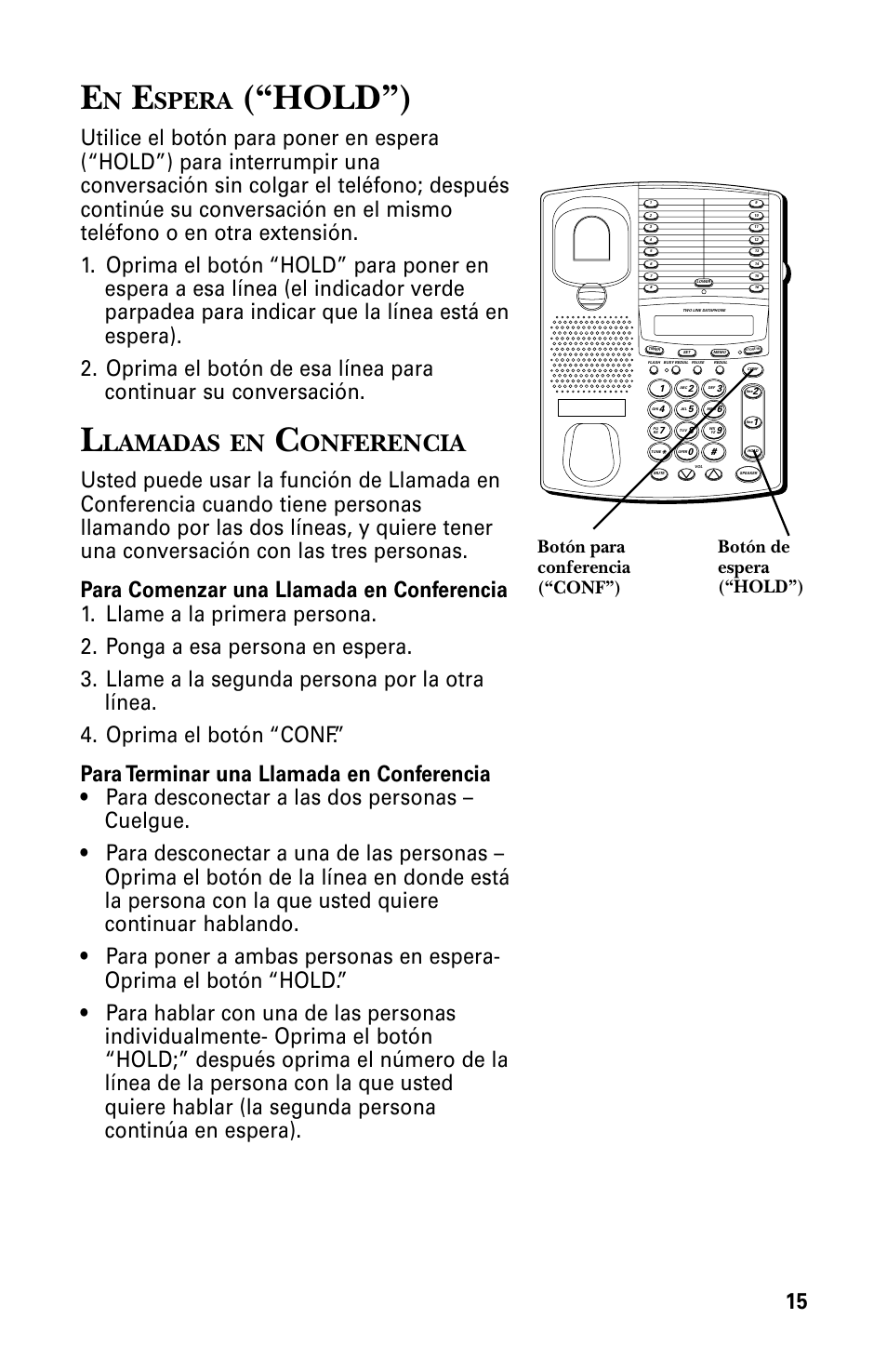 Hold”), Spera, Lamadas | Onferencia | GE 29438 User Manual | Page 47 / 64