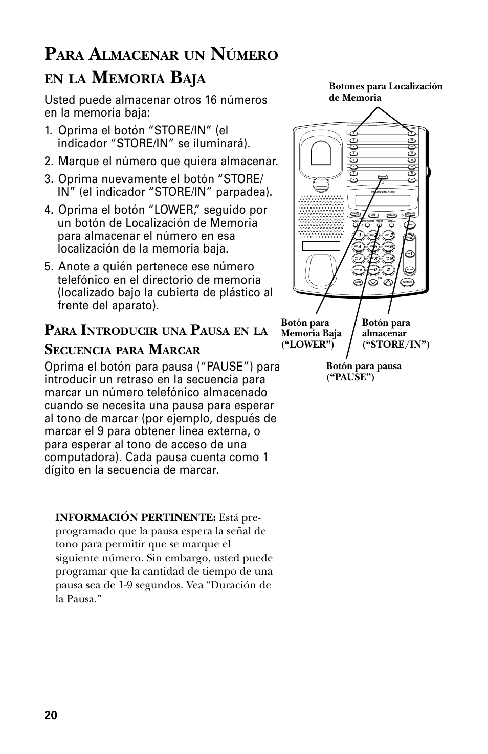 Lmacenar, Úmero en, Emoria | Ntroducir, Ausa, Ecuencia, Para, Arcar | GE 29438 User Manual | Page 52 / 64