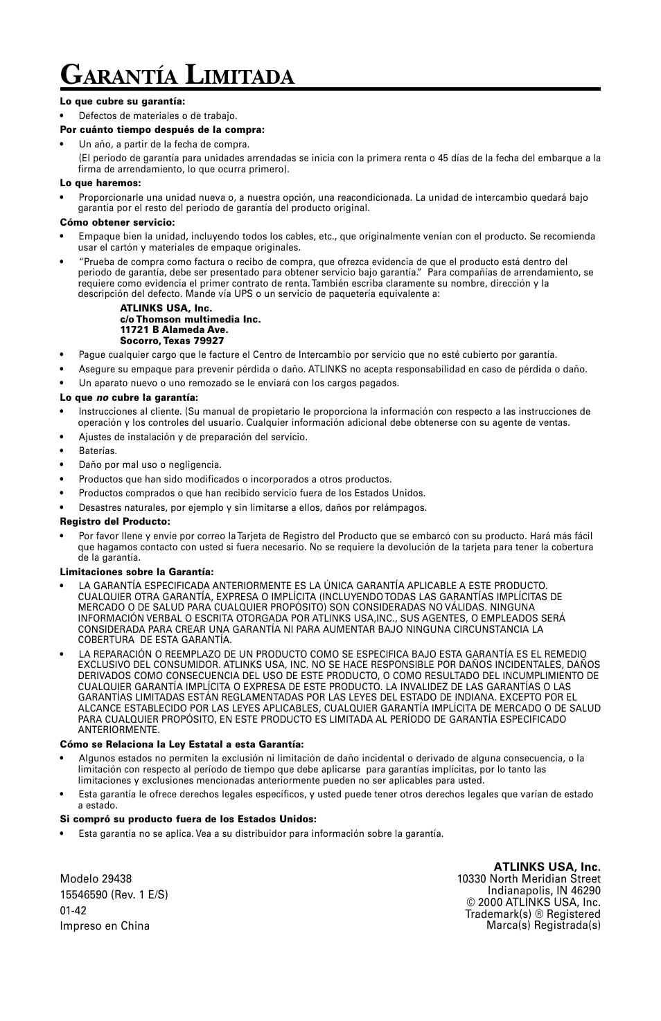 Arantía, Imitada | GE 29438 User Manual | Page 64 / 64