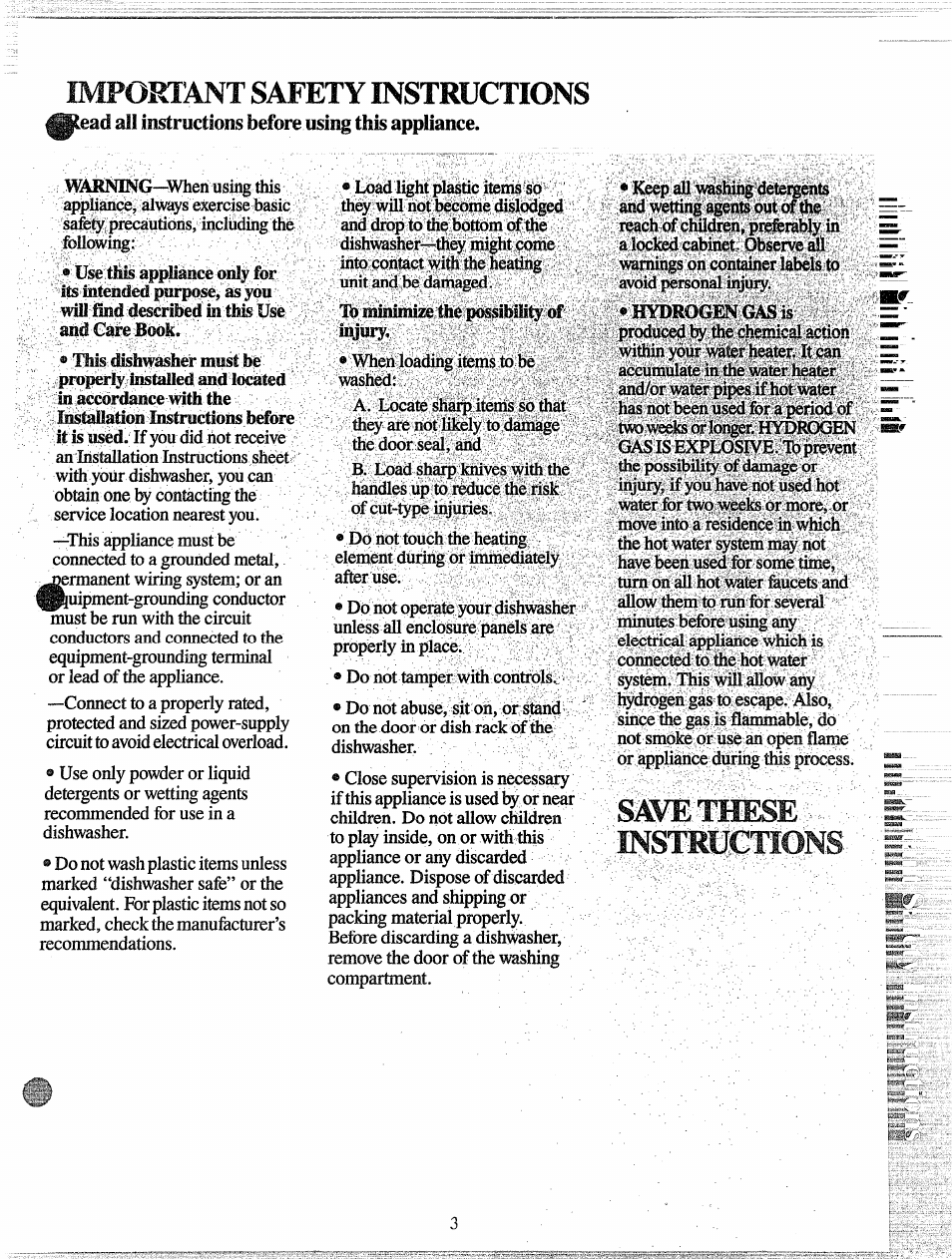 Impostant safety instructions, Save these mstouctidns | GE 165 D3080P027 User Manual | Page 3 / 16