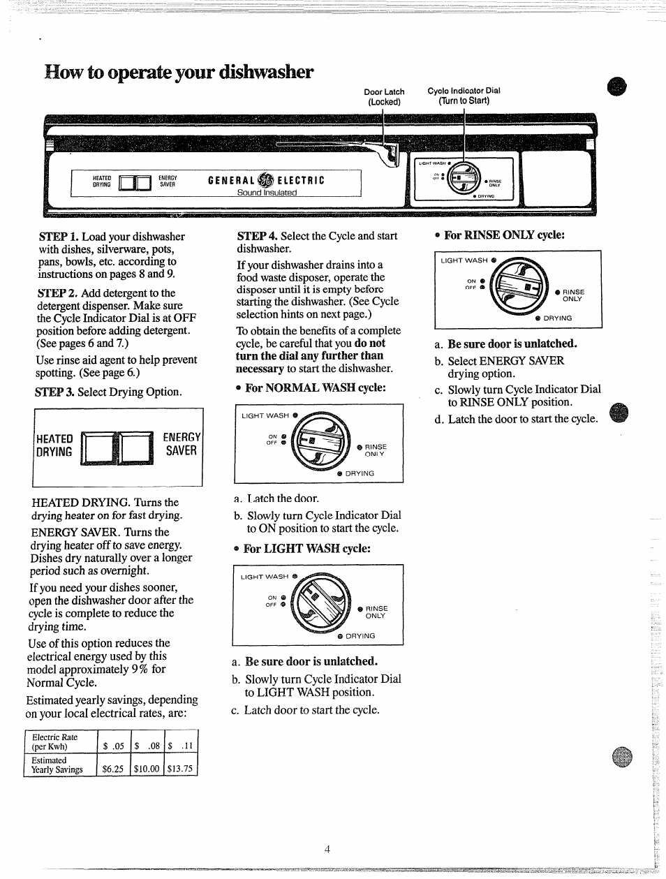 Heated drying, I energy i saver, Mow io ooorsiii^ '«/olir rli«liw$ifihpr | GE 165 D3080P027 User Manual | Page 4 / 16