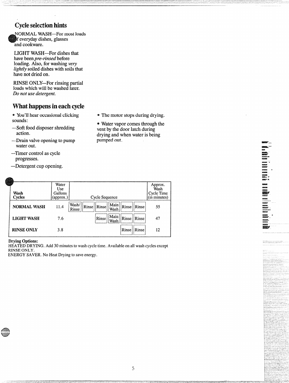 Cycle selection hints, What happens in each cycle | GE 165 D3080P027 User Manual | Page 5 / 16