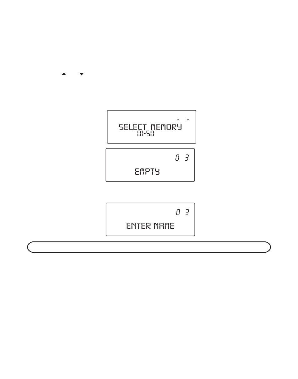 Storing a name and number in memory, Toring, Umber | Emory, Enter name, Empty | GE 16223870 User Manual | Page 30 / 60