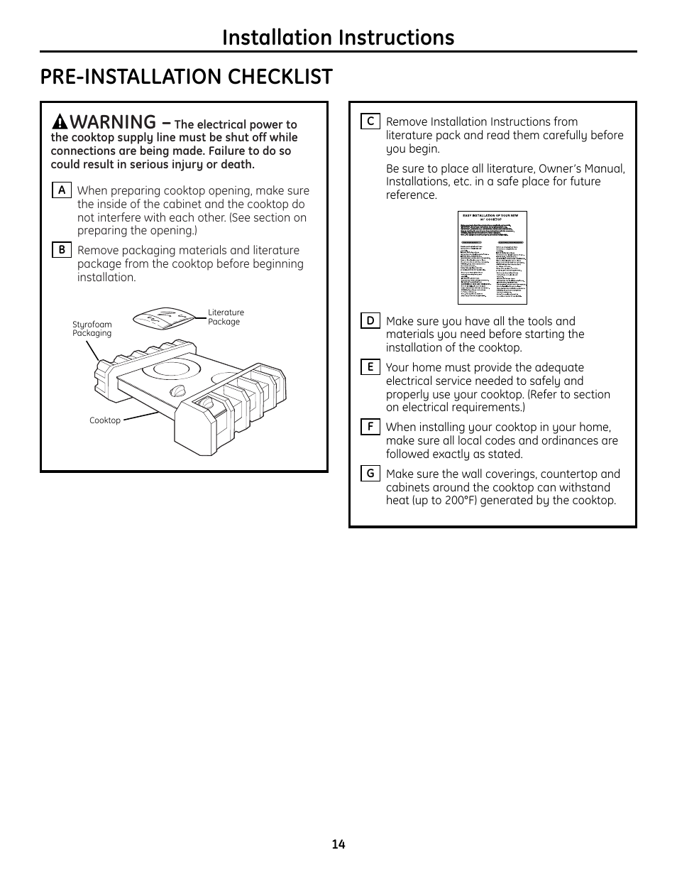 Warning | GE JP256 User Manual | Page 14 / 80