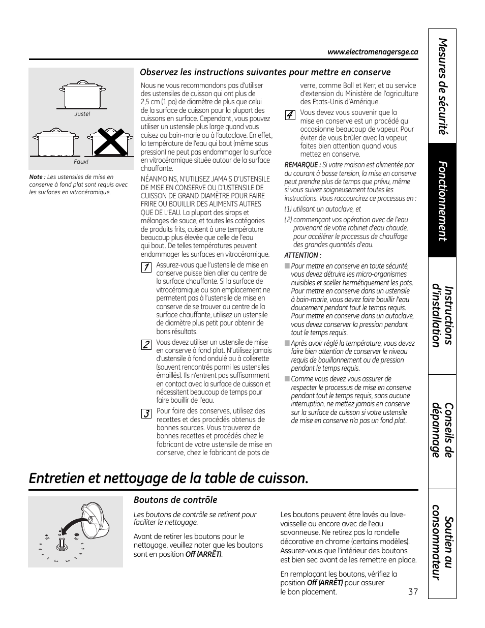 Entretien et nettoyage de la table de cuisson | GE JP256 User Manual | Page 37 / 80