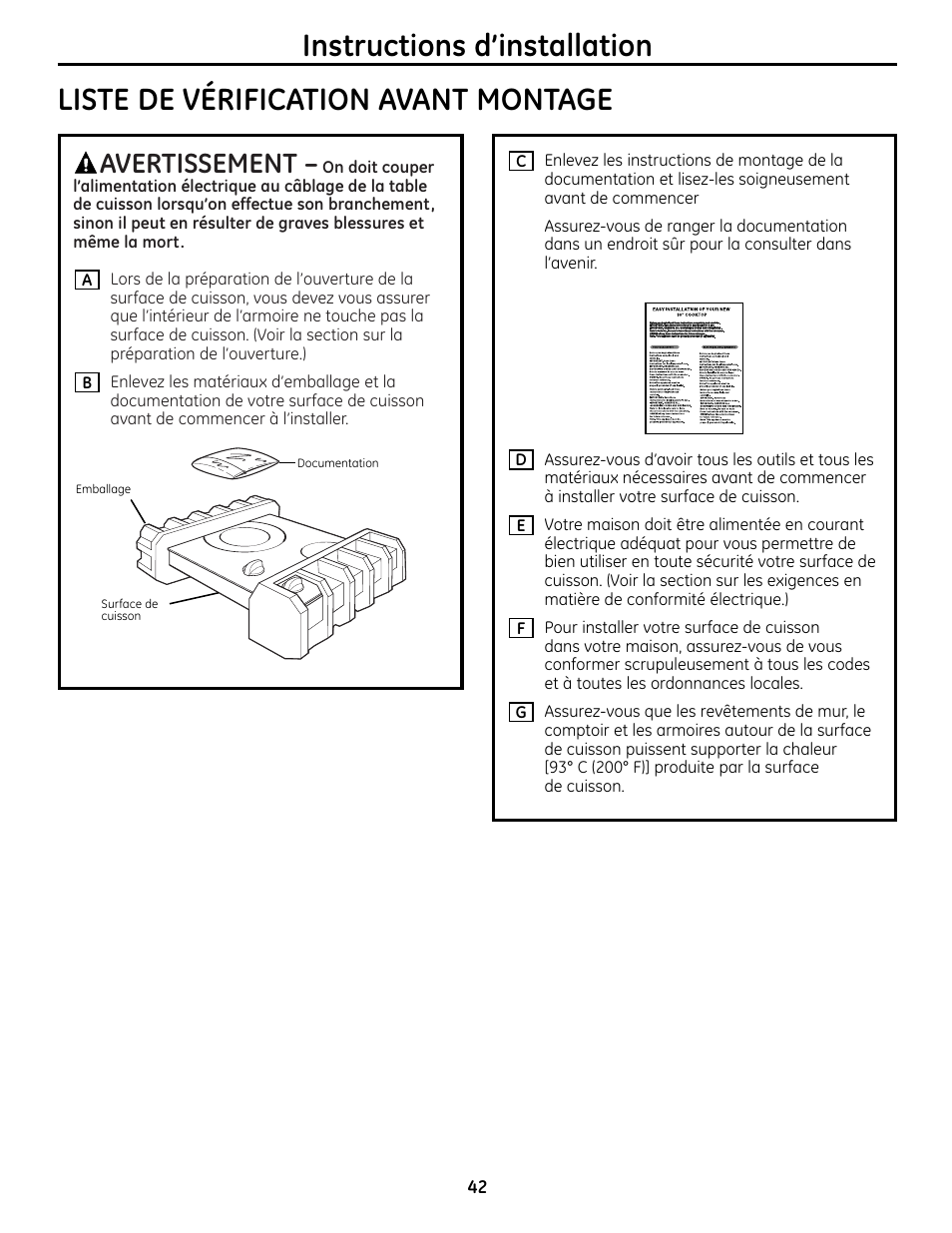 Avertissement | GE JP256 User Manual | Page 42 / 80