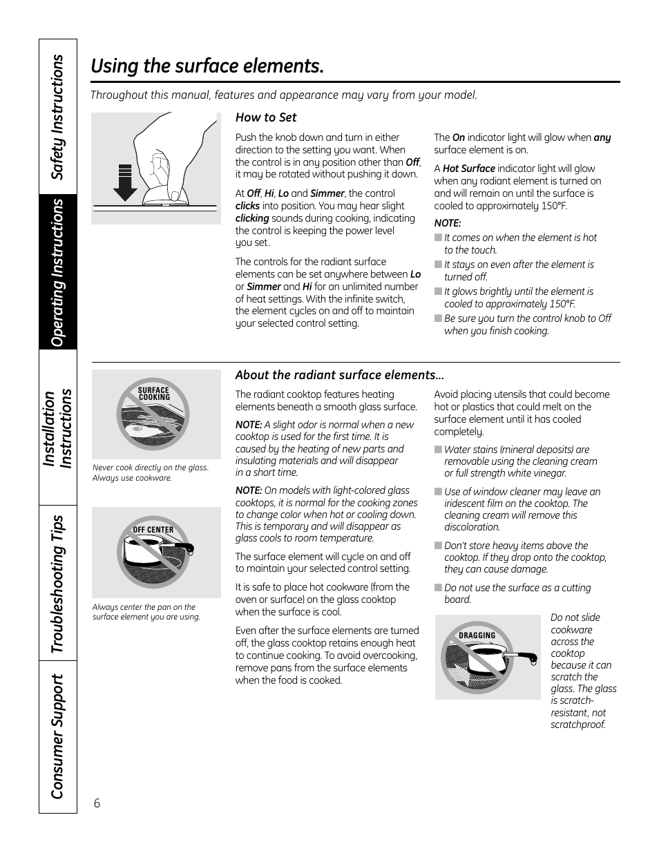 Using the surface elements | GE JP256 User Manual | Page 6 / 80