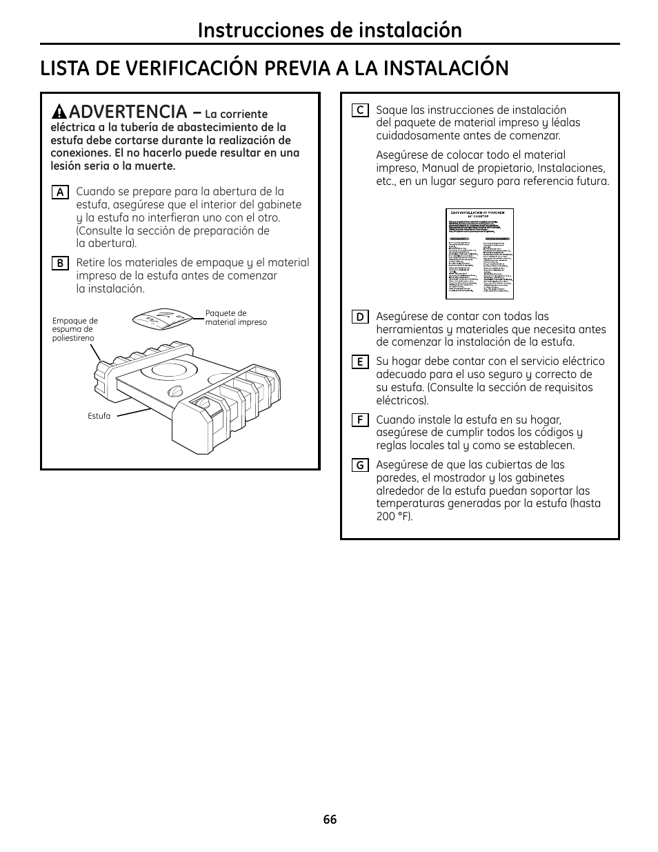 Advertencia | GE JP256 User Manual | Page 66 / 80